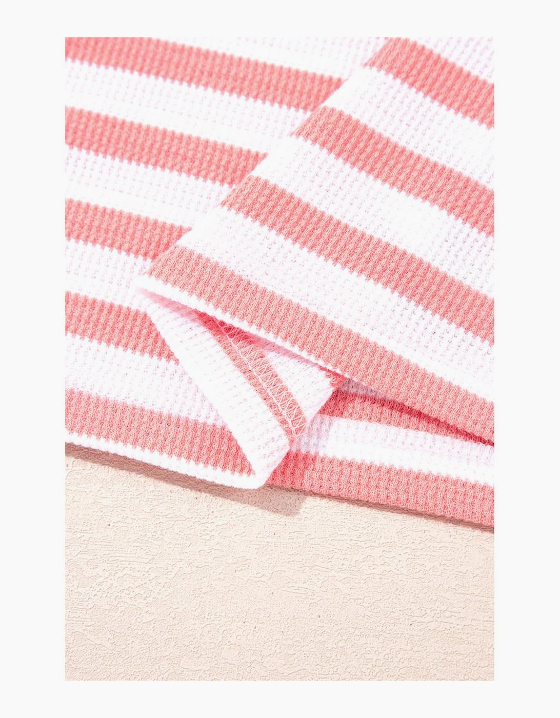Pink Stripe Textured Contrast Dropped Long Sleeve Top