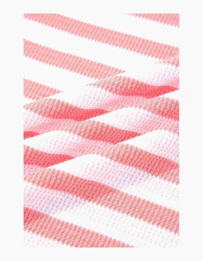 Pink Stripe Textured Contrast Dropped Long Sleeve Top