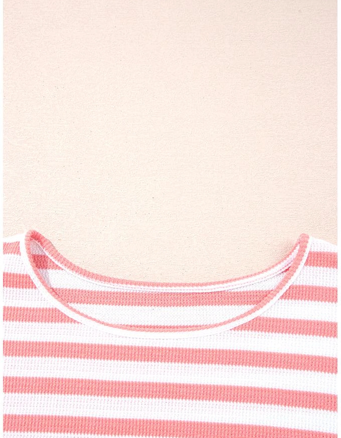 Pink Stripe Textured Contrast Dropped Long Sleeve Top