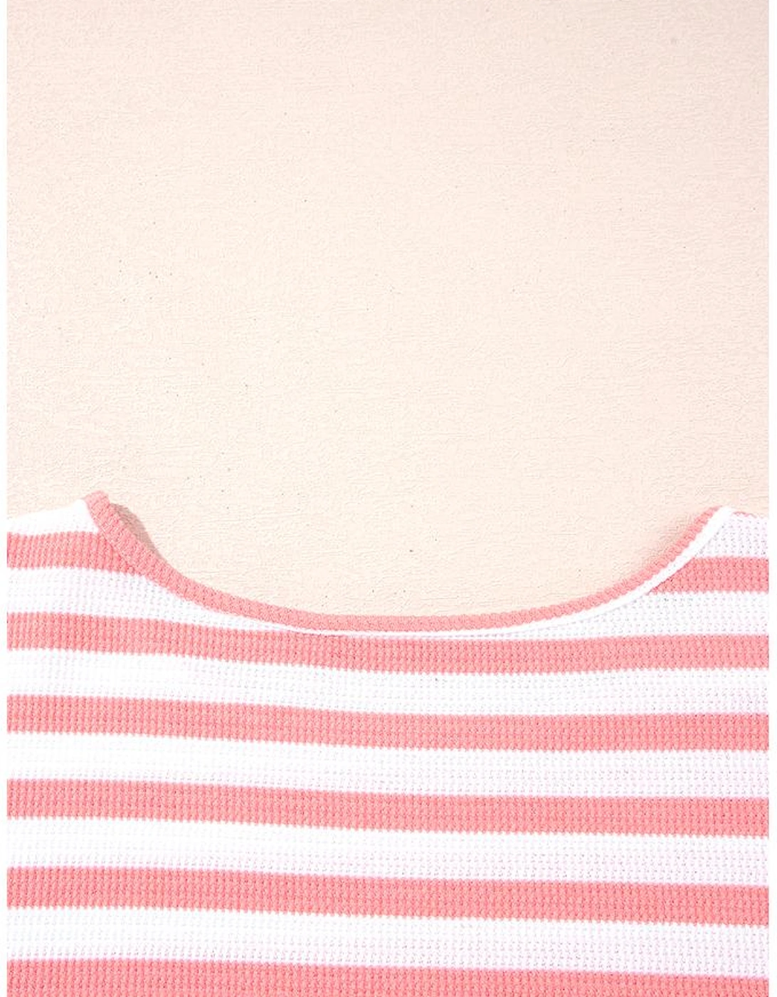 Pink Stripe Textured Contrast Dropped Long Sleeve Top