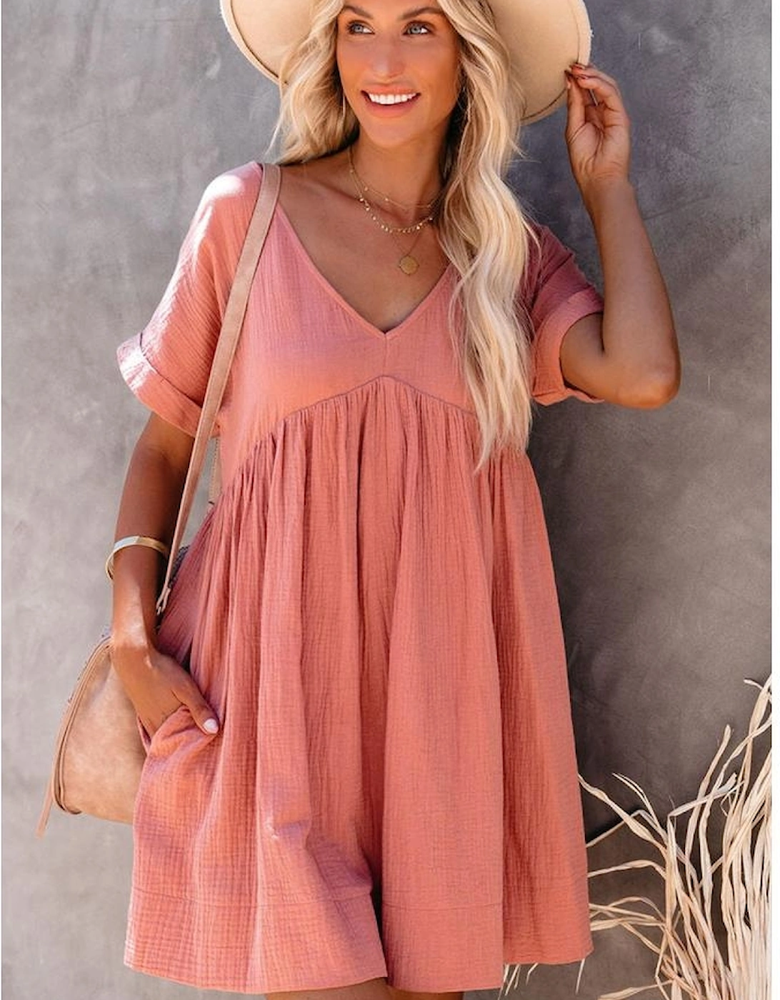 Azura Exchange V Neck Babydoll Mini Dress