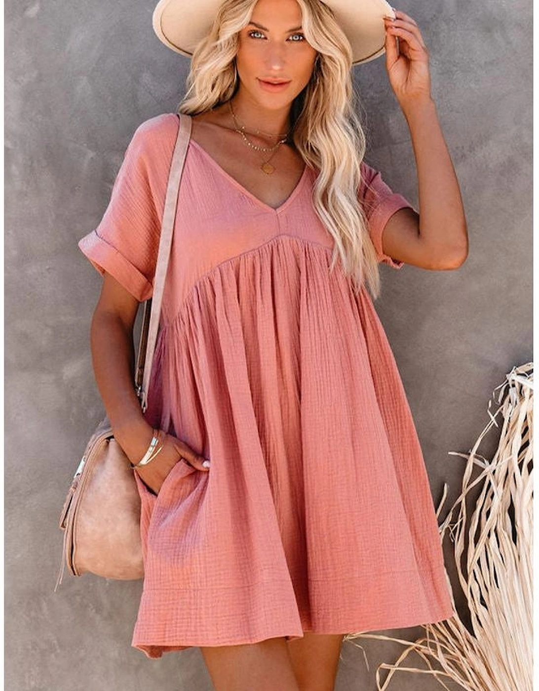 Azura Exchange V Neck Babydoll Mini Dress