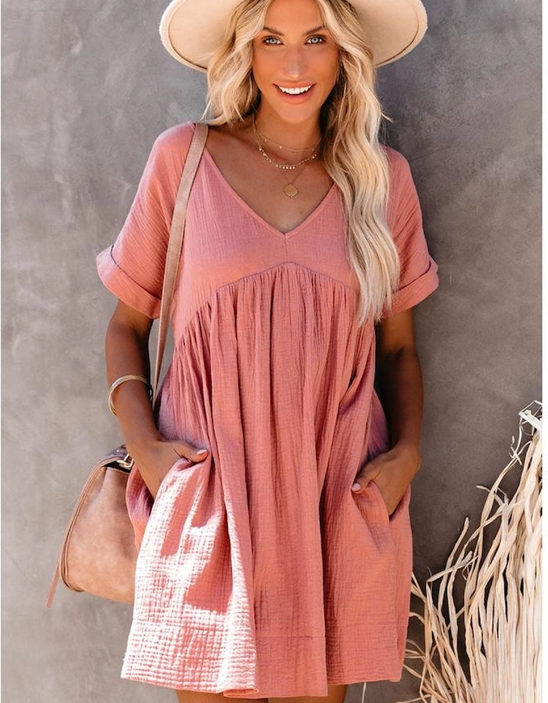 Azura Exchange V Neck Babydoll Mini Dress