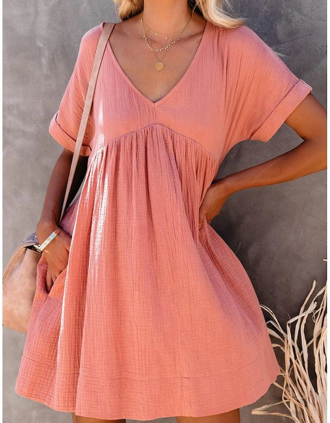 Azura Exchange V Neck Babydoll Mini Dress