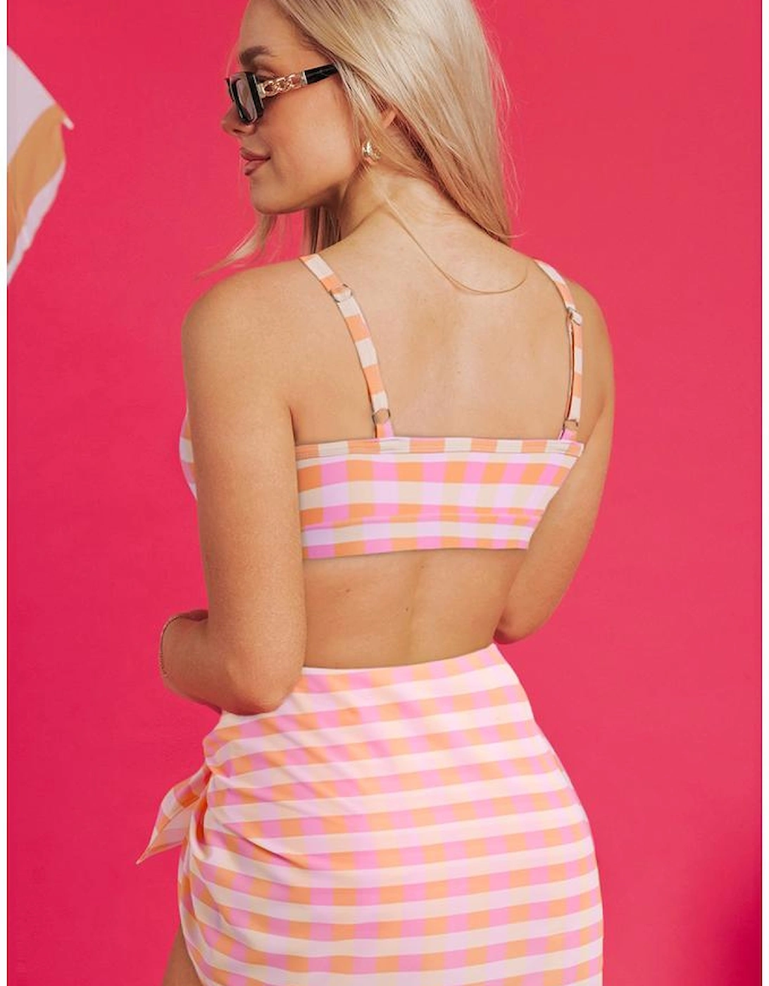 Pink 3pcs Gingham High Waist Bikini & Sarong, 16 of 15