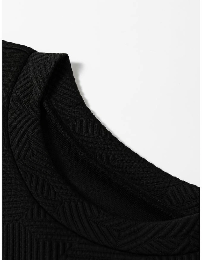 Black Textured Puff Sleeve Top and Pants Set