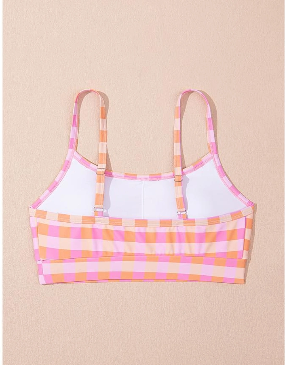 Pink 3pcs Gingham High Waist Bikini & Sarong