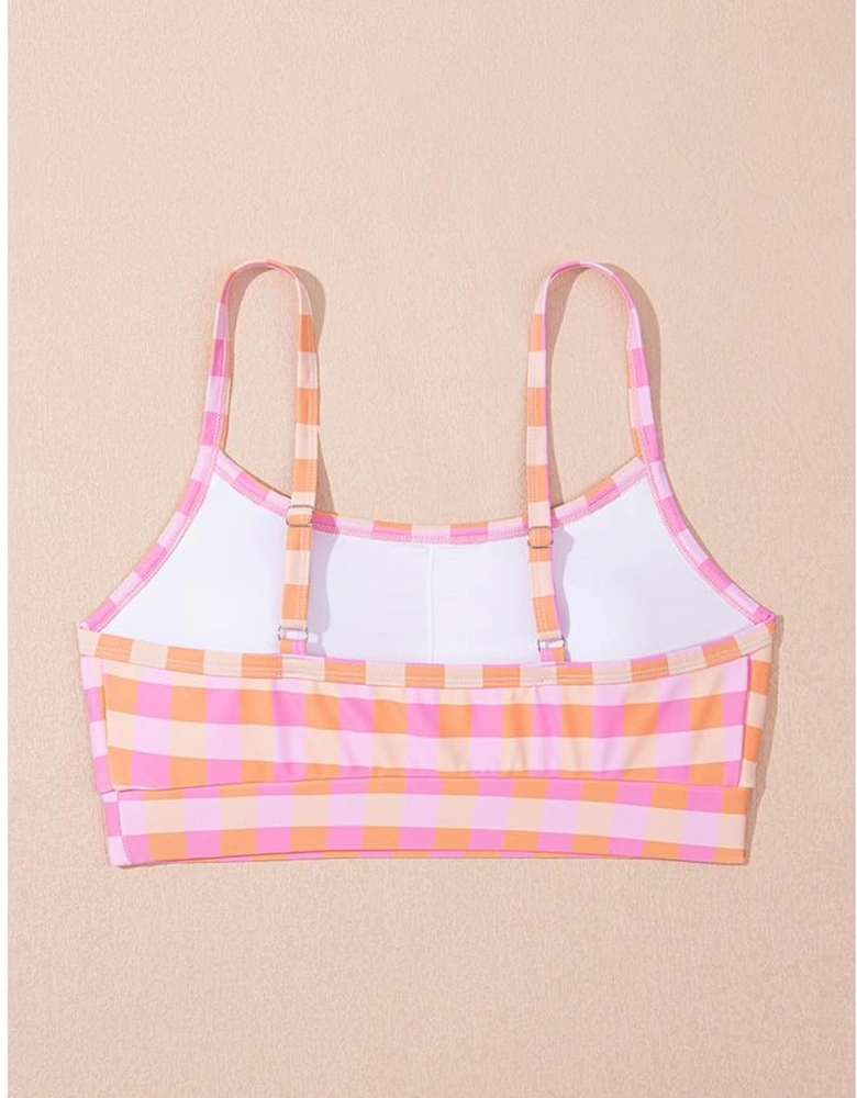 Pink 3pcs Gingham High Waist Bikini & Sarong