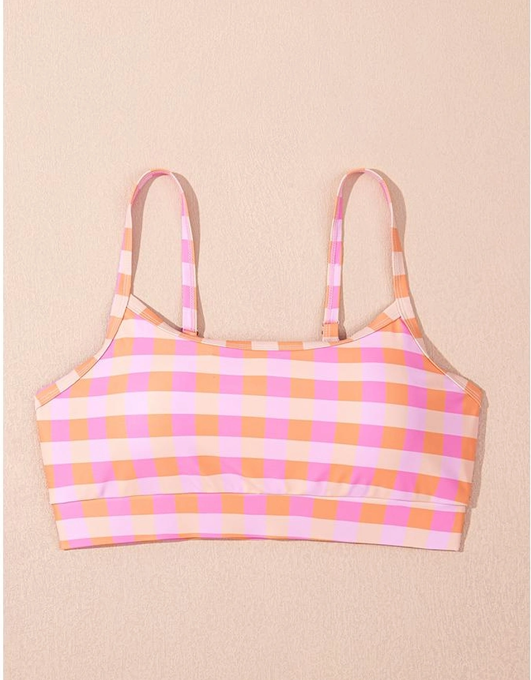 Pink 3pcs Gingham High Waist Bikini & Sarong