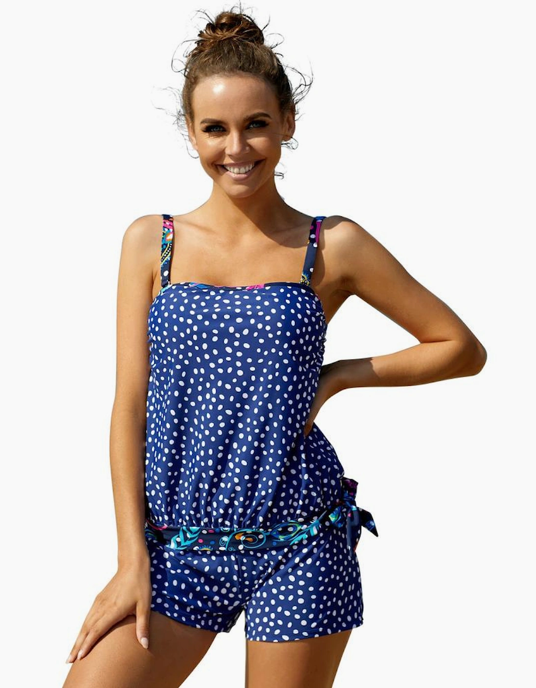 Blue Dotted Print Tankini Swimwear