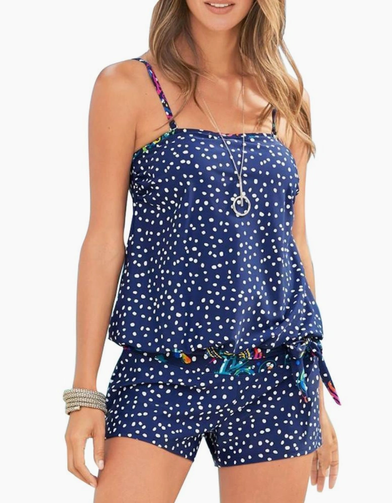 Blue Dotted Print Tankini Swimwear