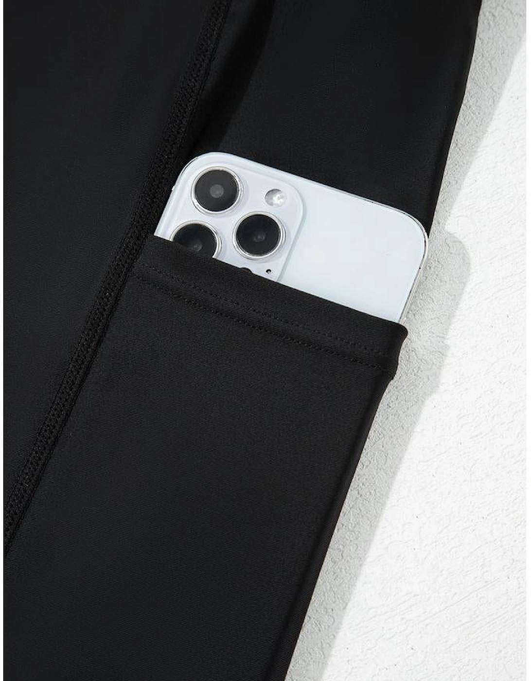 Black High Waisted Drawstring 2-in-1 Side Pocket Color Block Bikini Shorts