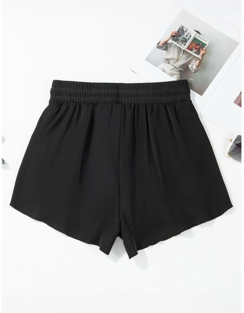 Black High Waisted Drawstring 2-in-1 Side Pocket Color Block Bikini Shorts
