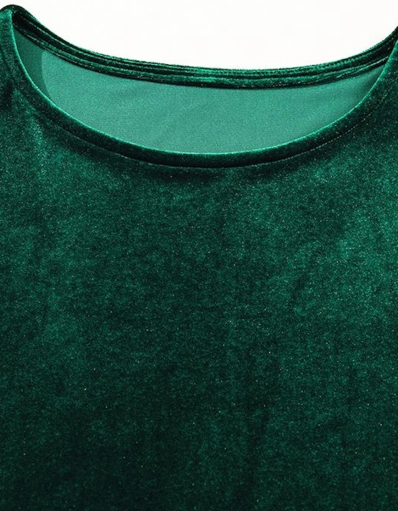 Evergreen Sequin Puff Sleeve High Waist Tiered Velvet Mini Dress