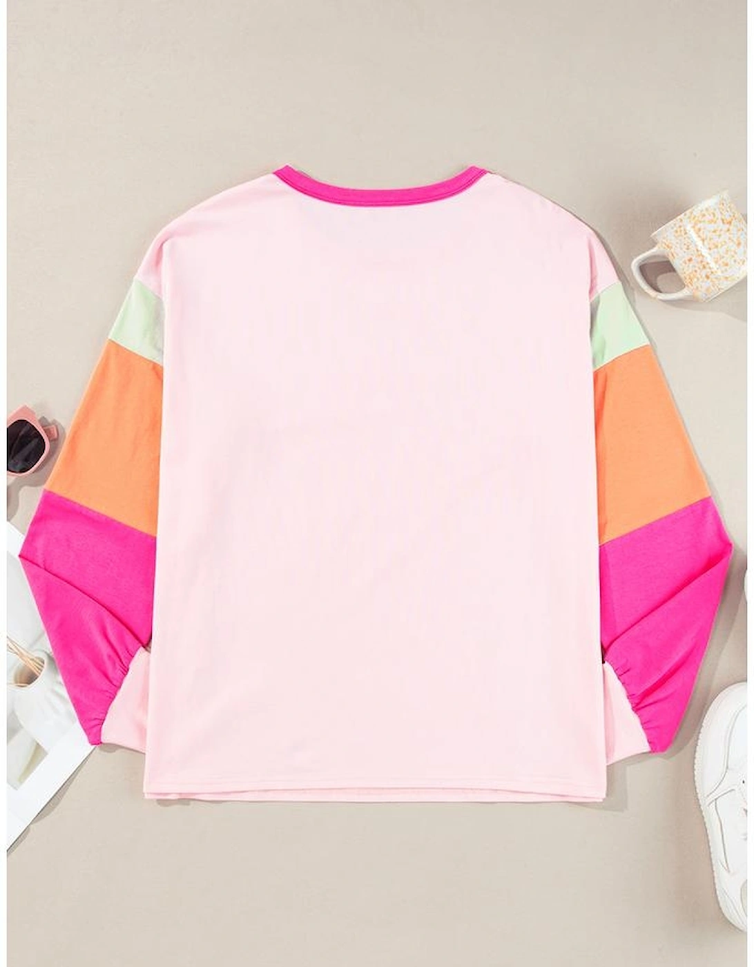 Pink Christmas Sequin Nutcracker Graphic Colorblock Long Sleeve Top