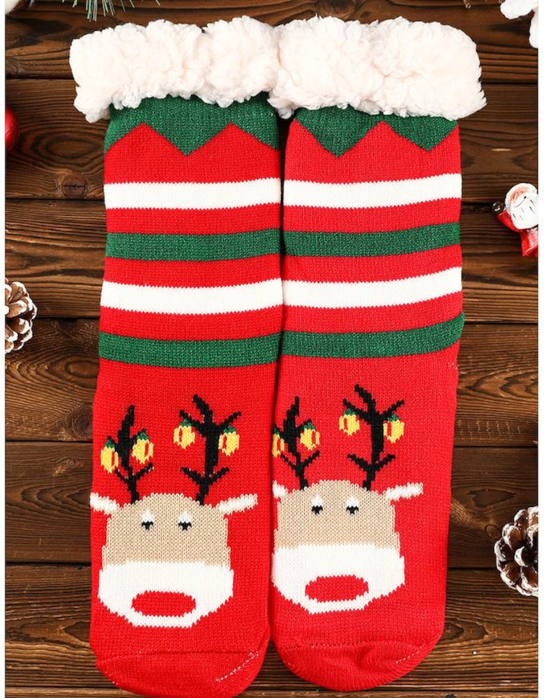 Azura Exchange Fiery Red Christmas Cartoon Pattern Woolen Knit Socks