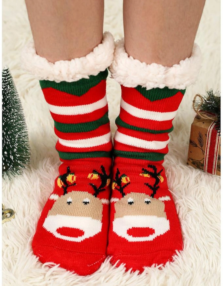Azura Exchange Fiery Red Christmas Cartoon Pattern Woolen Knit Socks