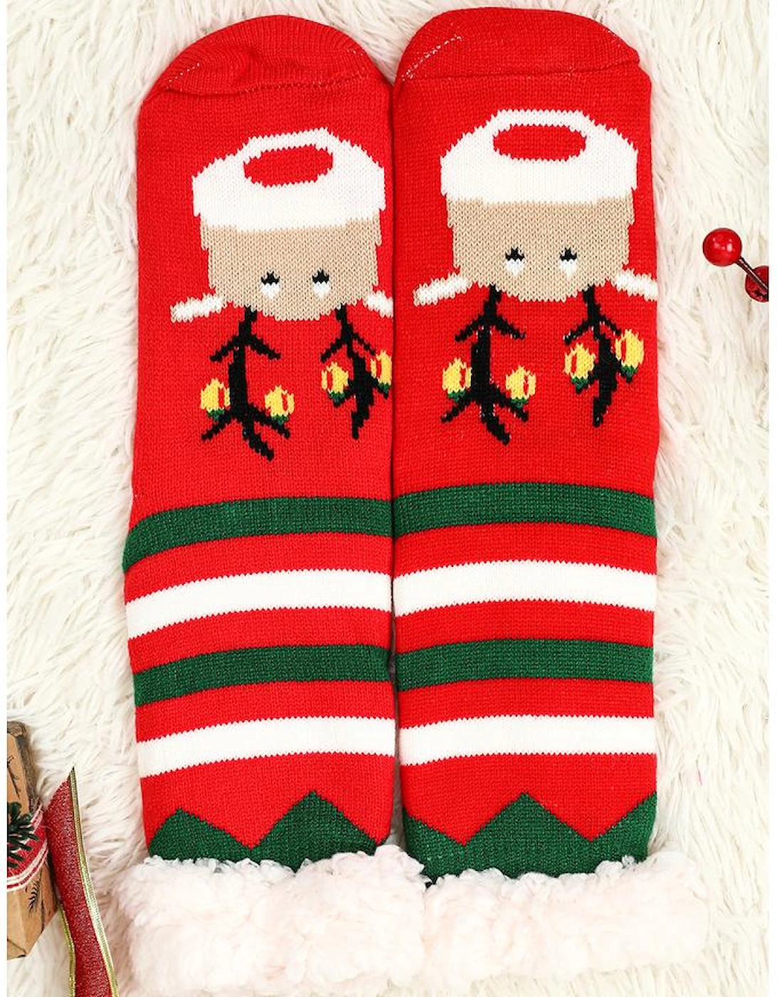 Azura Exchange Fiery Red Christmas Cartoon Pattern Woolen Knit Socks, 7 of 6