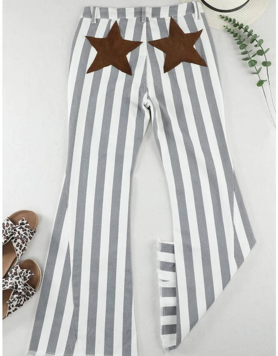 Stripe Star Embellished Western Flare Jeans