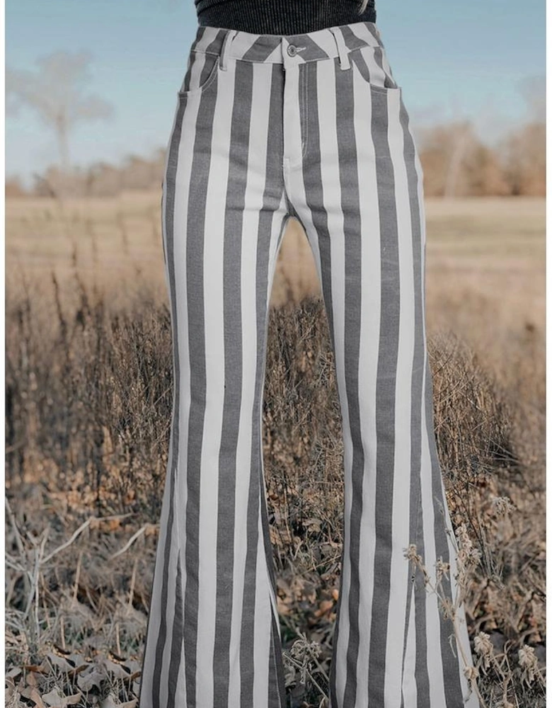 Stripe Star Embellished Western Flare Jeans