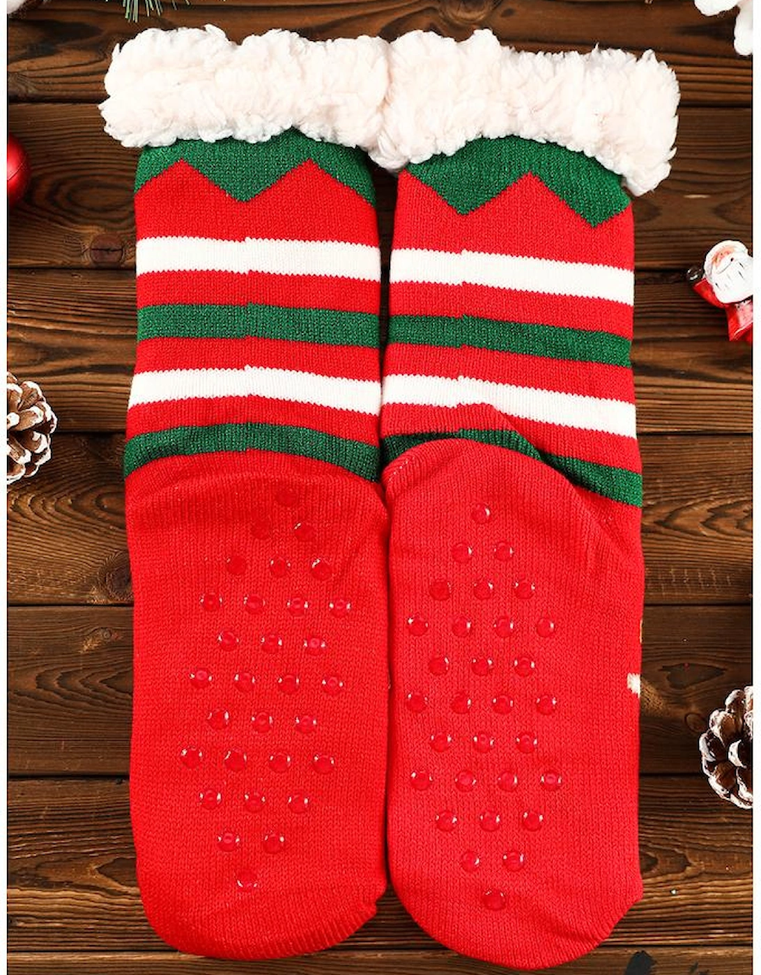 Azura Exchange Fiery Red Christmas Cartoon Pattern Woolen Knit Socks