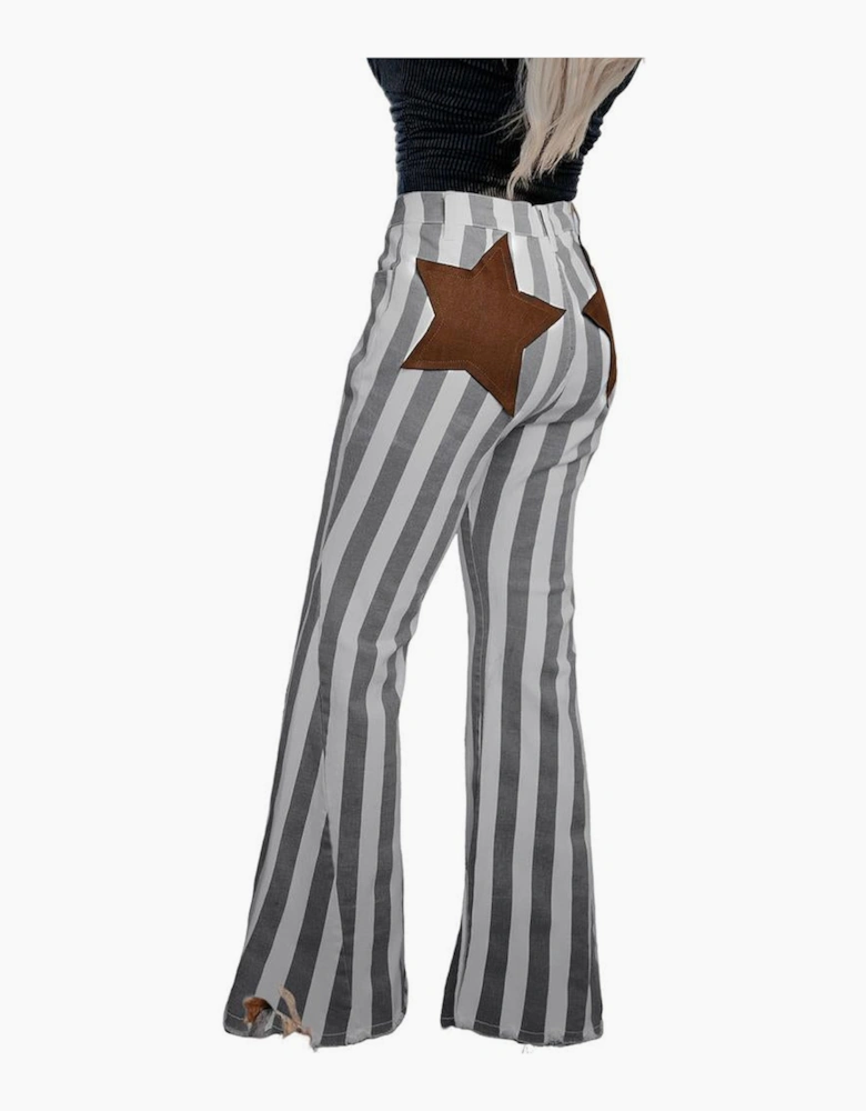 Stripe Star Embellished Western Flare Jeans