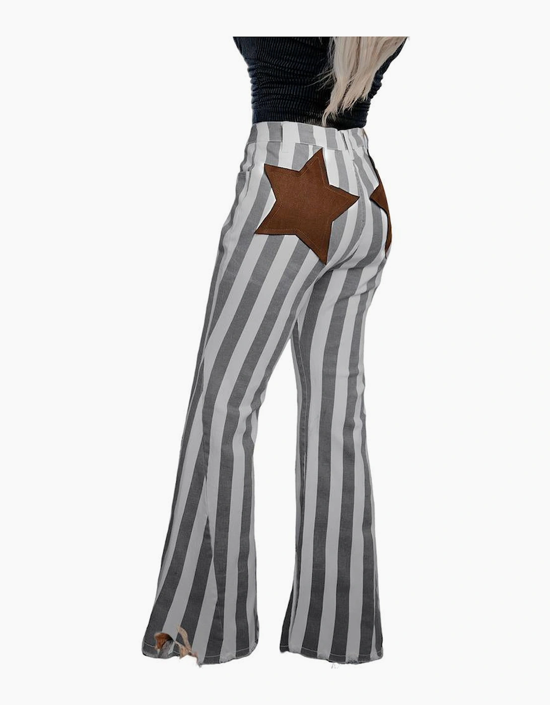 Stripe Star Embellished Western Flare Jeans