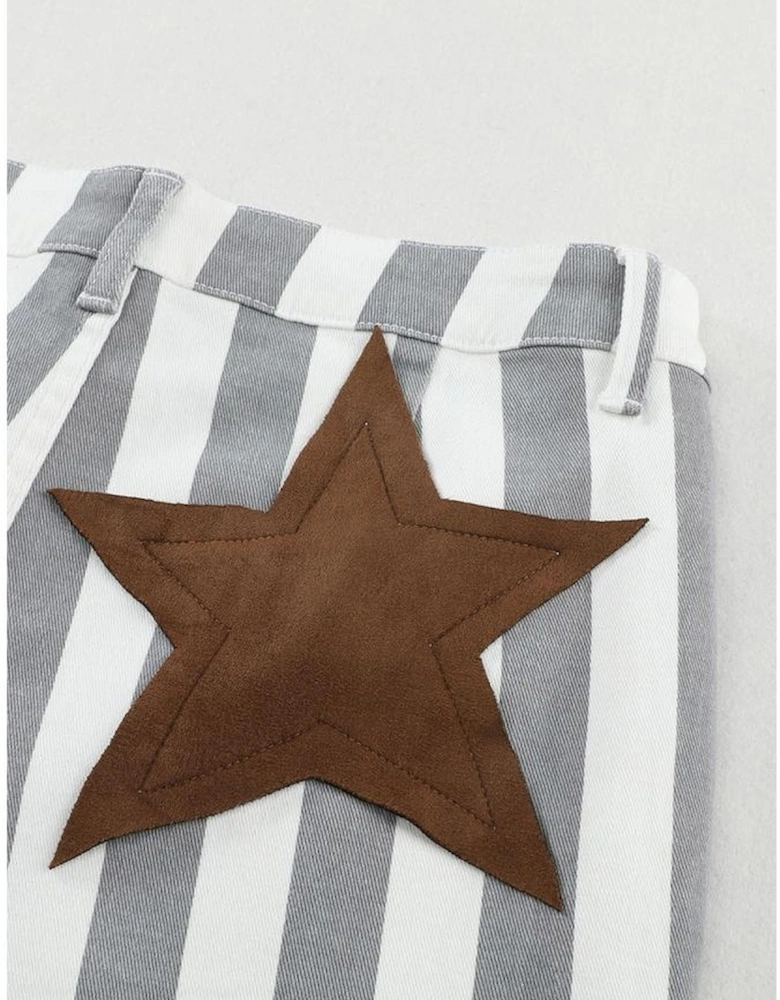Stripe Star Embellished Western Flare Jeans