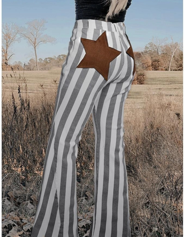 Stripe Star Embellished Western Flare Jeans