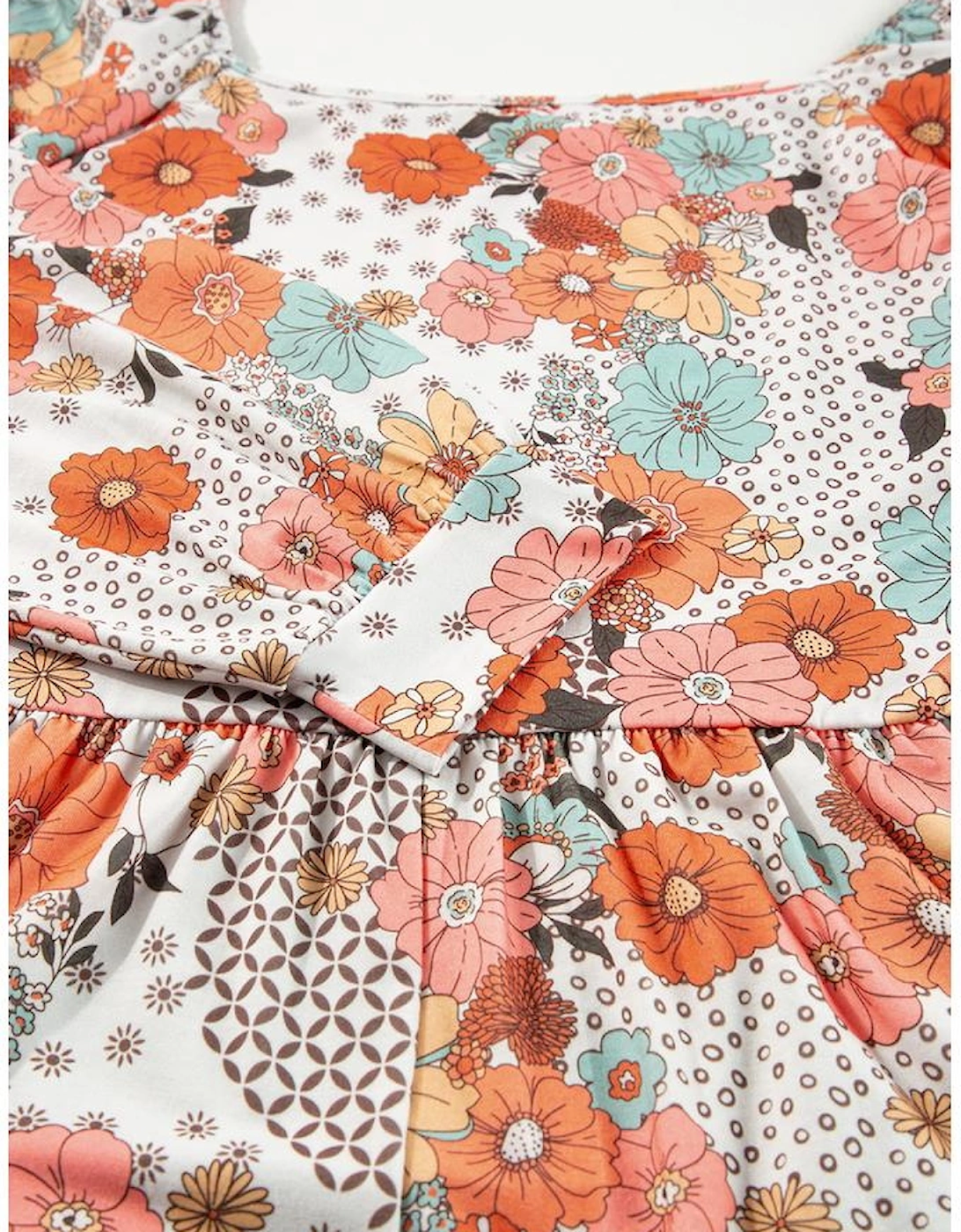 Khaki Plus Size Flower Print Square Neck Peplum Blouse