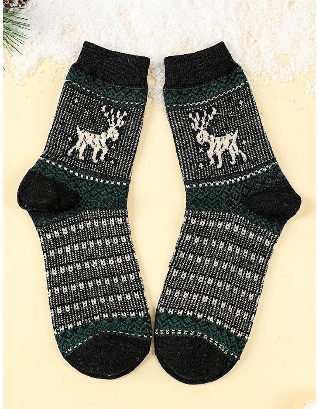 Blackish Green 5 Pairs/Set Christmas Reindeer Soft Crew Socks