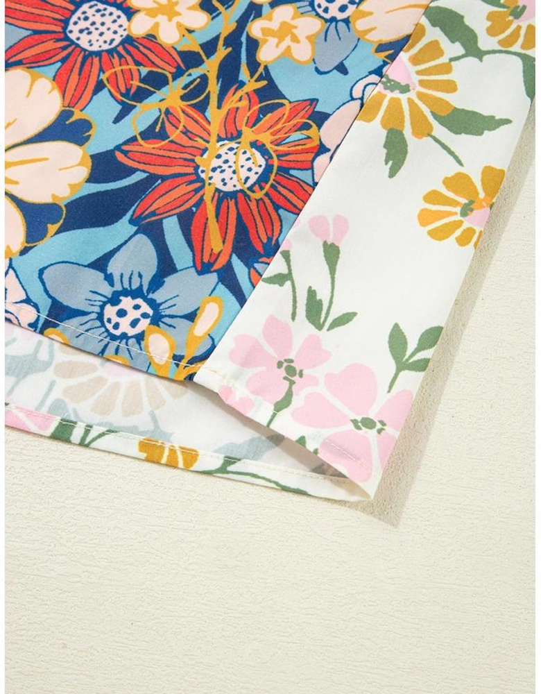 Multicolour Plus Size Floral Print Woven V Neck Half Sleeve Blouse