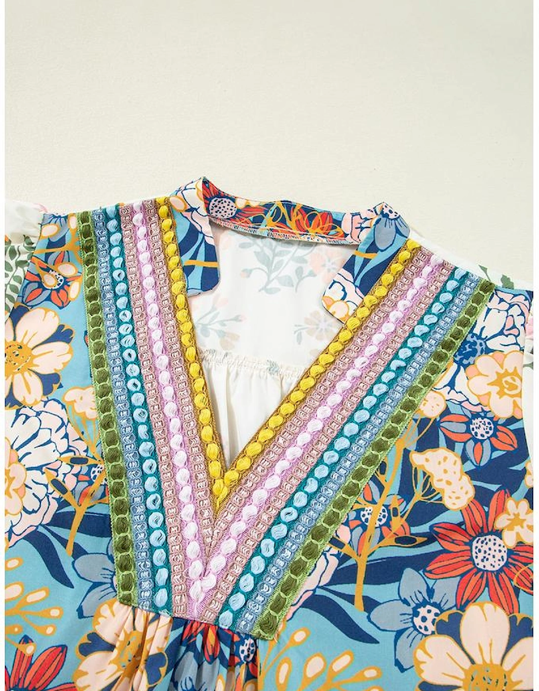 Multicolour Plus Size Floral Print Woven V Neck Half Sleeve Blouse