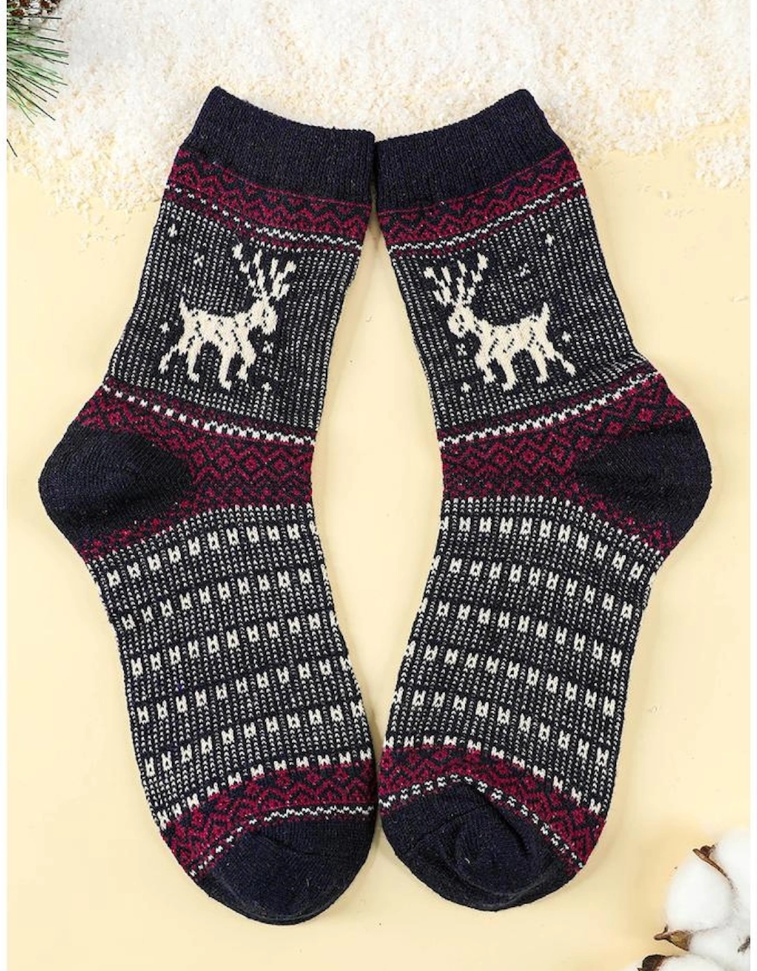 Blackish Green 5 Pairs/Set Christmas Reindeer Soft Crew Socks