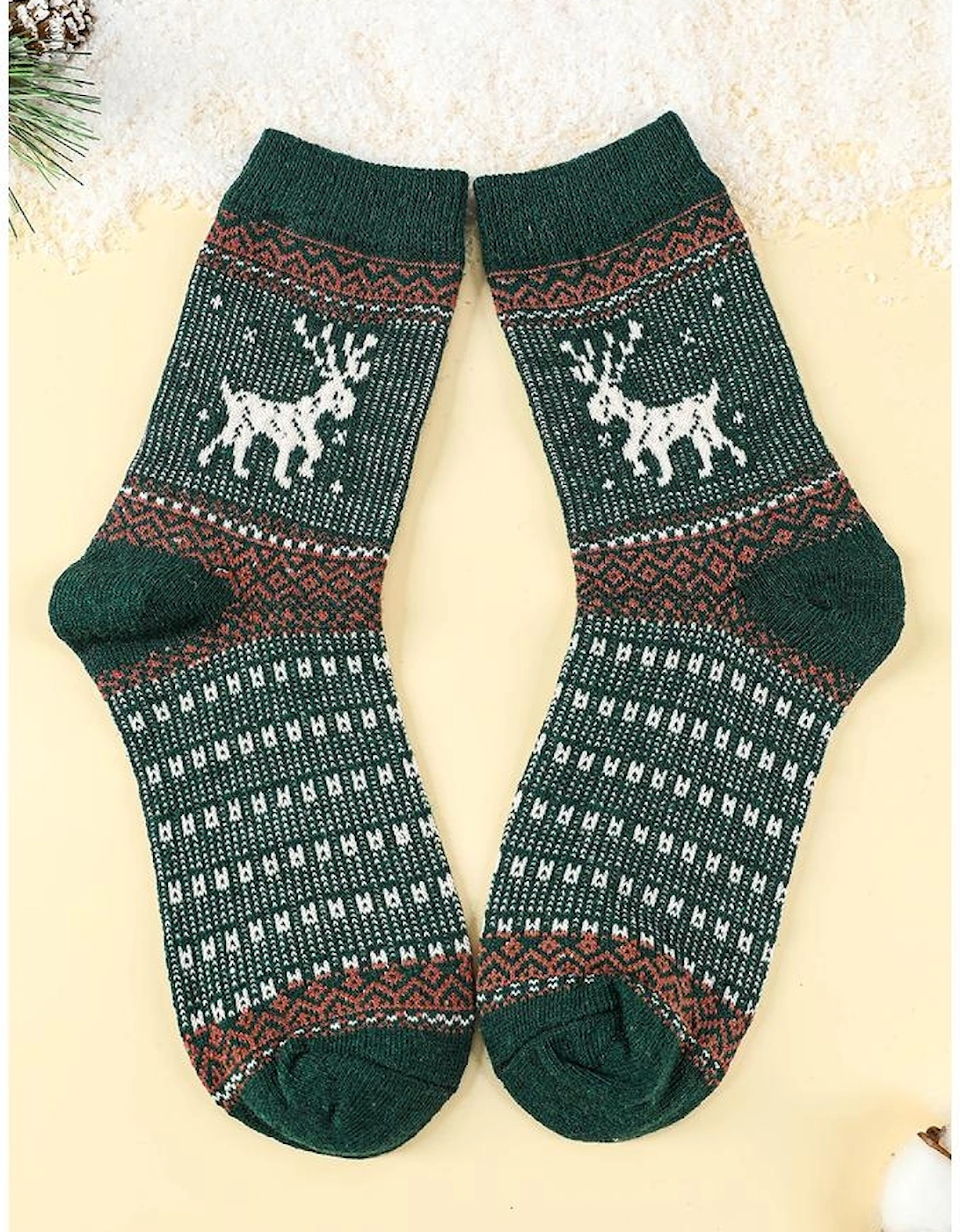 Blackish Green 5 Pairs/Set Christmas Reindeer Soft Crew Socks