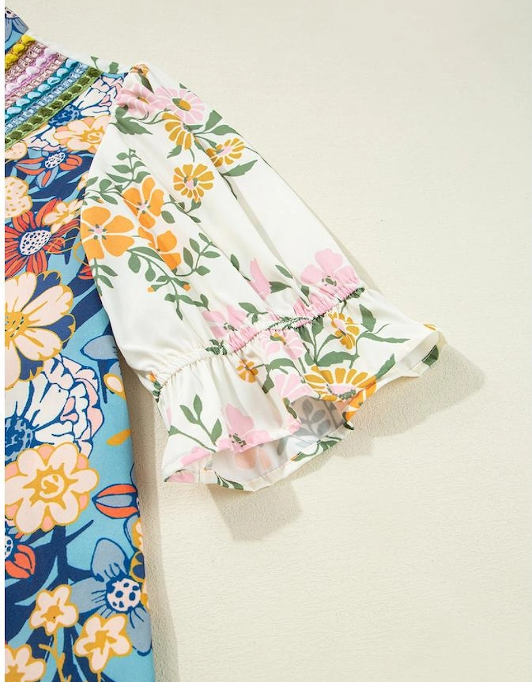 Multicolour Plus Size Floral Print Woven V Neck Half Sleeve Blouse