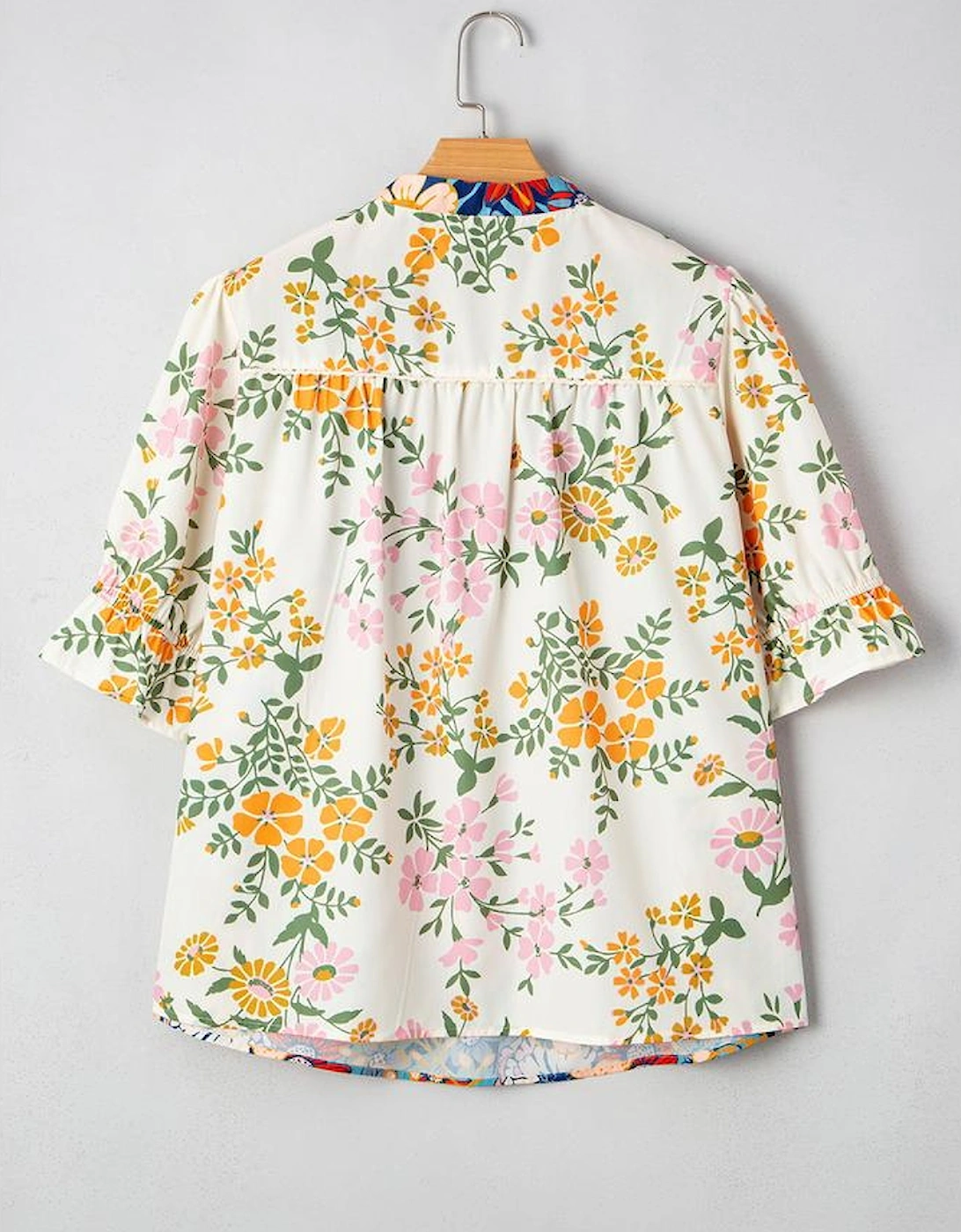 Multicolour Plus Size Floral Print Woven V Neck Half Sleeve Blouse