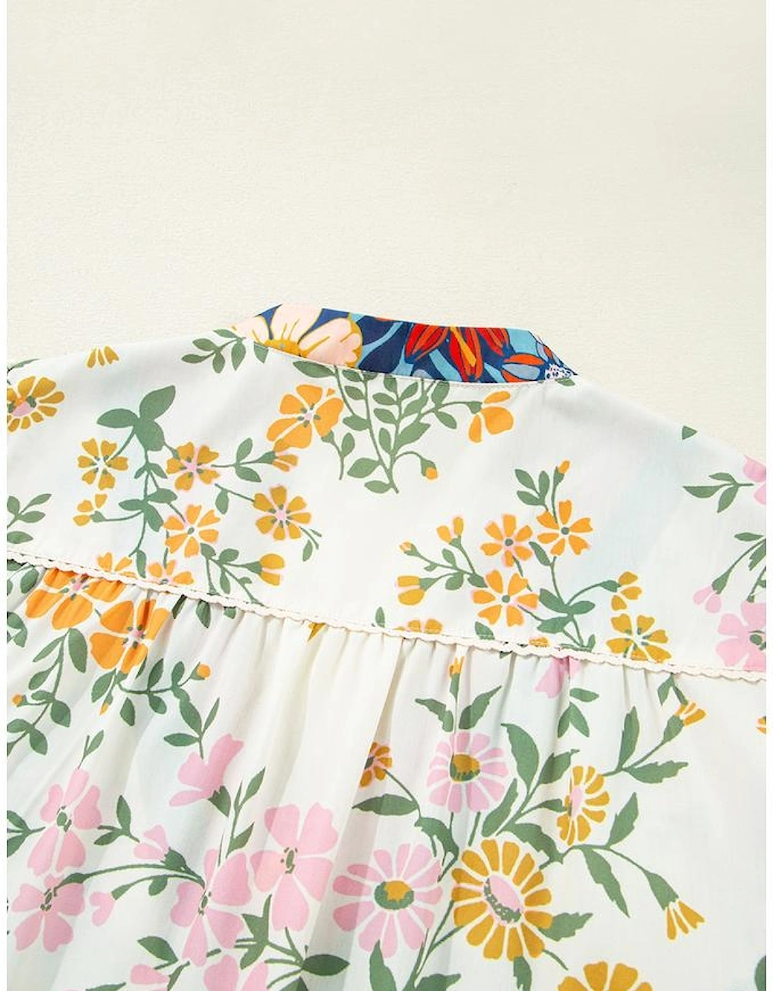 Multicolour Plus Size Floral Print Woven V Neck Half Sleeve Blouse