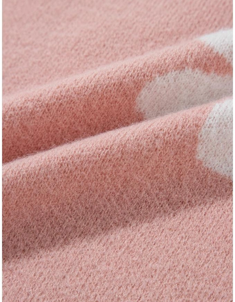 Light Pink Pearled Flower Distressed Edge Sweater T Shirt