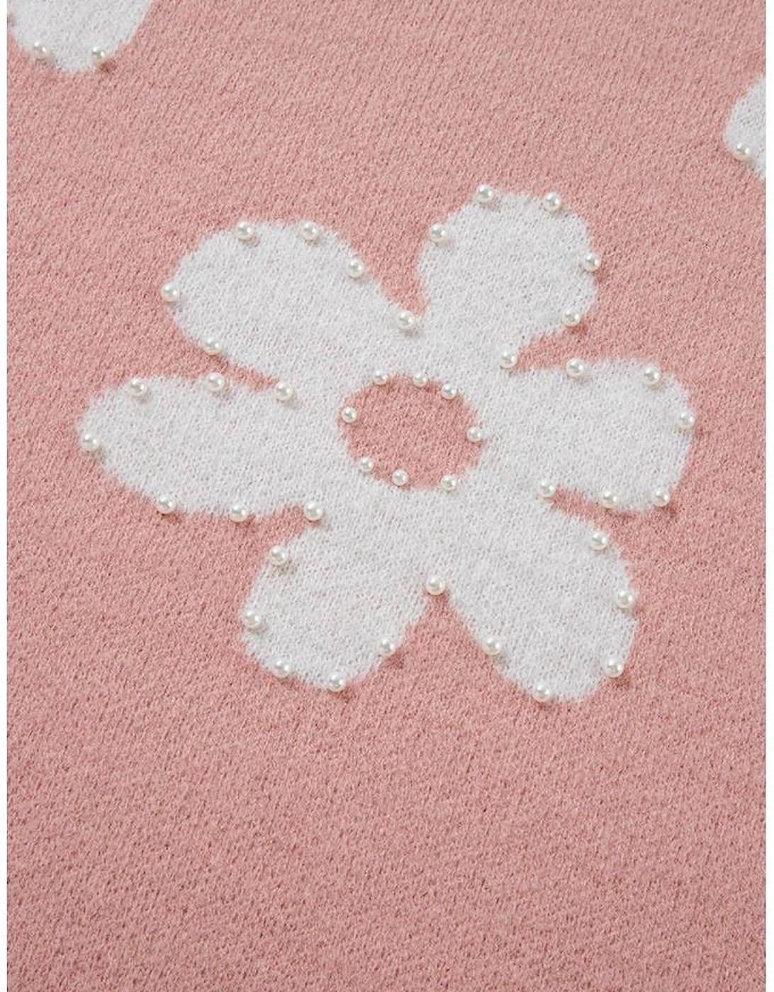 Light Pink Pearled Flower Distressed Edge Sweater T Shirt, 13 of 12