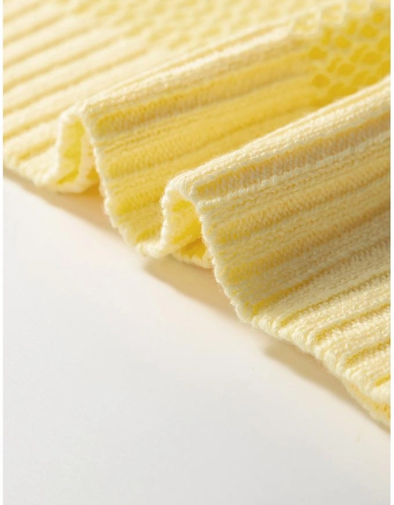 Yellow Solid Color Hollowed Knit Round Neck Sweater Vest