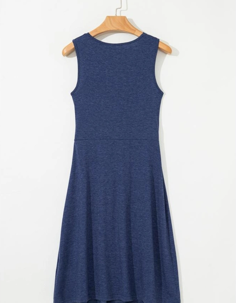 Dirty blue Twisted Bust V Neck Sleeveless Dress