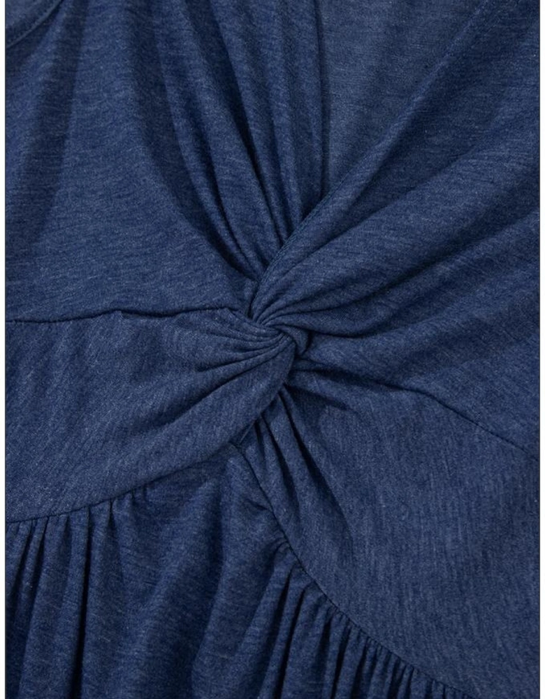 Dirty blue Twisted Bust V Neck Sleeveless Dress