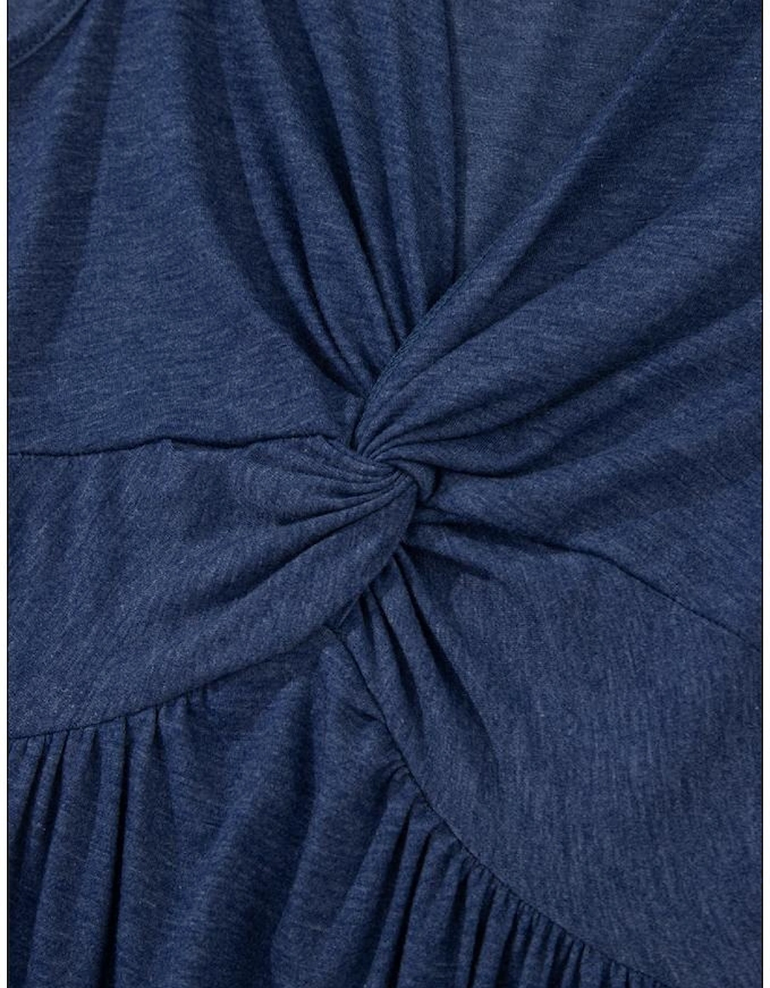 Dirty blue Twisted Bust V Neck Sleeveless Dress