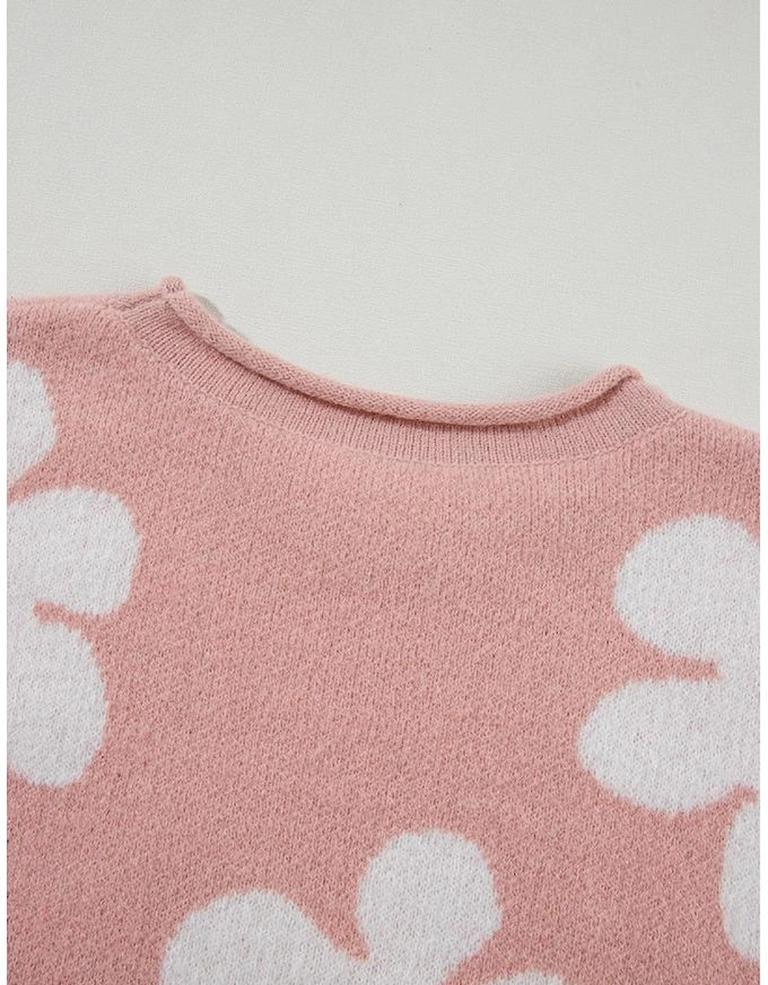 Light Pink Pearled Flower Distressed Edge Sweater T Shirt