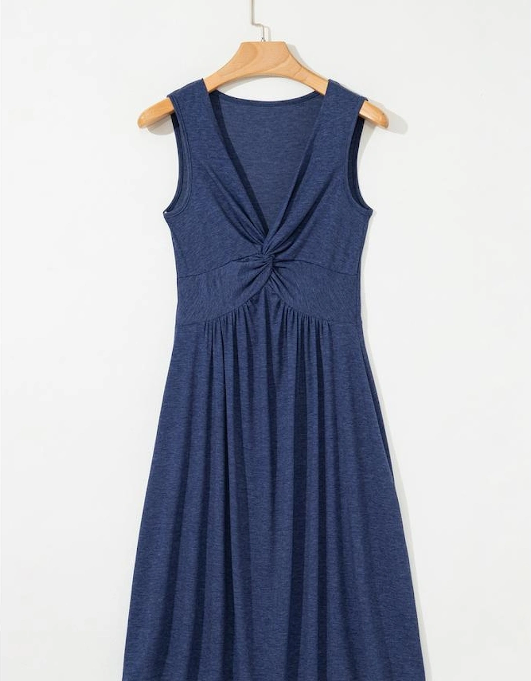Dirty blue Twisted Bust V Neck Sleeveless Dress