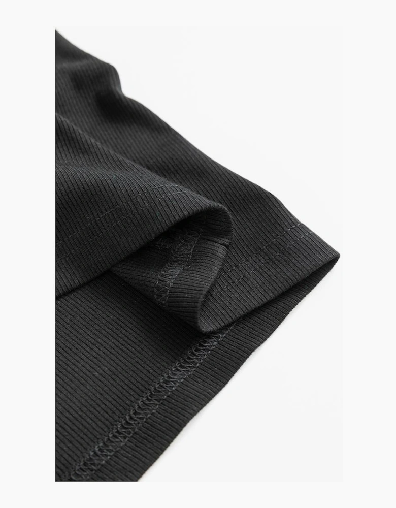 Black Leather Ruffle Sleeve Patchwork Round Neck Blouse