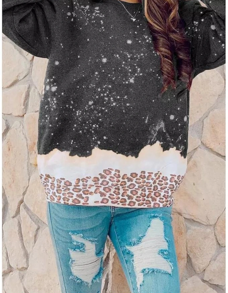 Black Leopard Bleached Pullover Sweatshirt