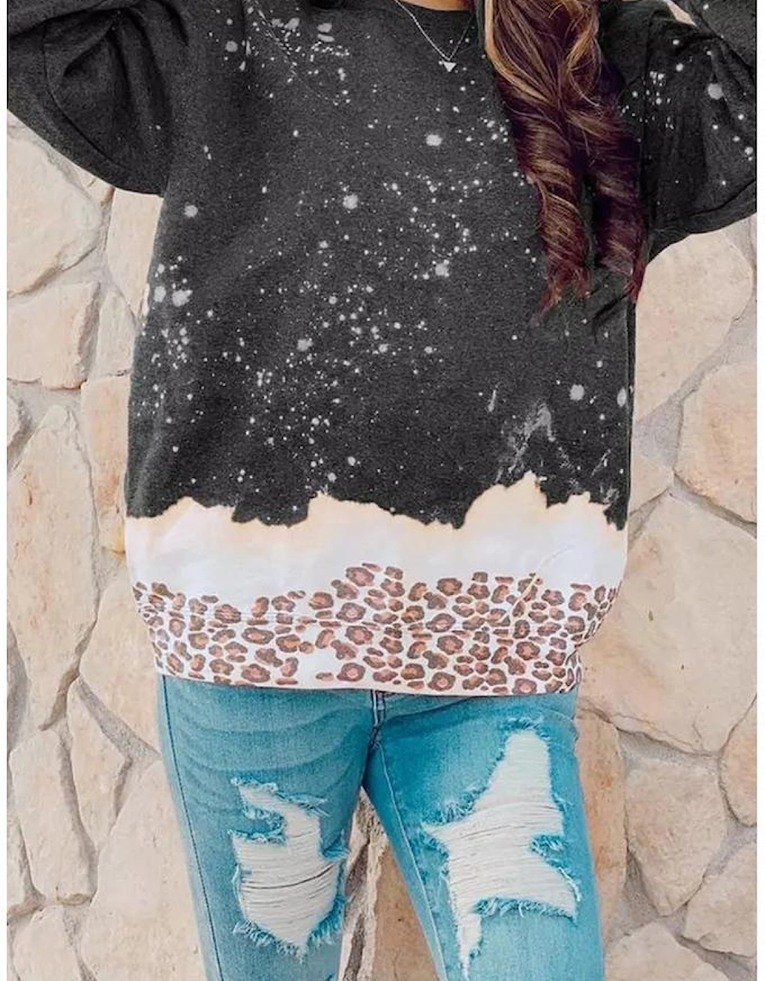 Black Leopard Bleached Pullover Sweatshirt