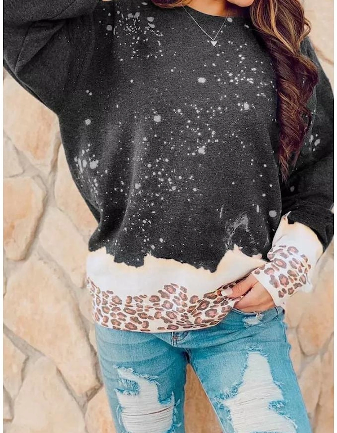 Black Leopard Bleached Pullover Sweatshirt